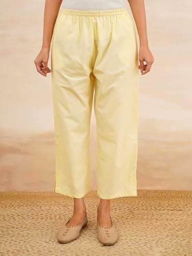 Women?s Cotton Ankle Length Pants | Solid Straight Fit | Soft & Breathable Casual Bottom Yellow 3