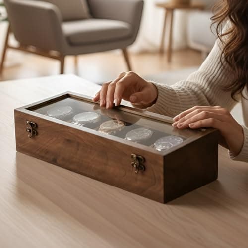 Creation India Craft Vintage Wooden Watch Box for Men, Timepiece Storage & Organizer, Display Case, Jewelry Box for Women, Gift for Husband (5 Grooves (Antique Wood))