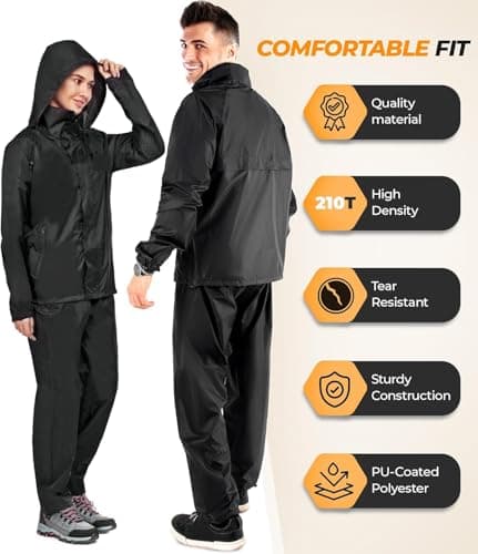 TLN Waterproof Raincoat for Men | Lightweight & Durable Rain Jacket with Hood | Windproof & Breathable | Travel-Friendly, Bike & Motorcycle Use | Full-Length Protection (IN, Alpha, S, Regular, Black) 3