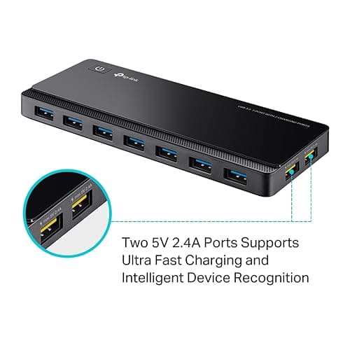 TP-Link UH720 USB Hub, 7-Port Docking Station with Extra 2X 2.4A Ultra Fast Charging Ports, 10x Data Transfer Speed up to 5Gbps, 1m USB3.0 Cable, Compatible with Windows, Mac OS X and Linux Systems 3