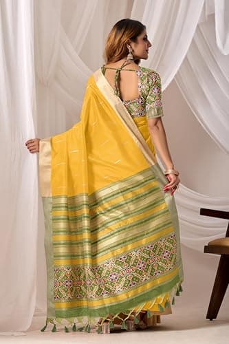 Amazon Brand - Anarva Women's Silk Saree With Blouse Piece | saree for women (snv-sada-bahar-yellow) 3