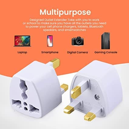 Type-G Plug Adapter UK Converter - (3pcs) India to UK Plug Adaptor for Hong Kong, UAE, Dubai, Singapore England Universal Travel Adapter Power Plug 4
