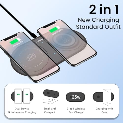 MOOSH Quick Charge Dual Wireless Charging Pad 25W Qi-Certified Charger Pad for Smart Phones Charge While Listening to Music, Streaming Videos, & Video Calls (Black) 4