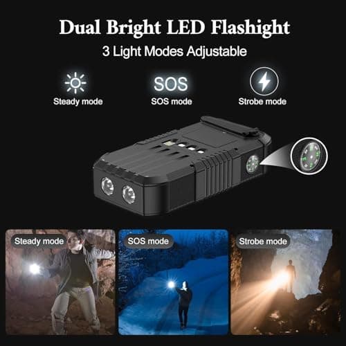 EVENPURE Solar Power Bank 66800mAh Built in Hand Crank and 4 Cables 22.5W Fast Charge,Camping Essentials/SOS/Strobe/Strong Flashlights,Compass Solar Portable Charger Power Bank (Black) 4