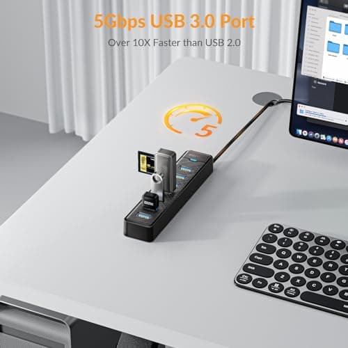 iDsonix USB Hub 3.0, 7 Ports USB Hub [0.5m] USB Distributor Multiport Adapter USB Splitter 5Gbps Data for PC, Laptop, USB Flash Drives, Mobile HDD, and More 3