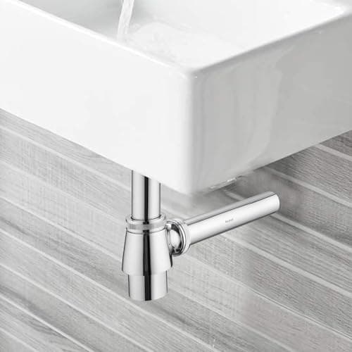 Ruhe® Eco Bottle Trap | Full Brass Bottle Trap with Wall Flange and 15 Inches Pipe | Chrome Finish | Round