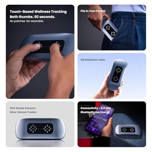 EYVA Touch-Based Metabolic Wellness Device | 60-Second Smart Wellness Monitor for Glucose Trends, Heart Rate, Oxygen & Vascular Pressure | Supports 4 Family Profiles | Made in India 5