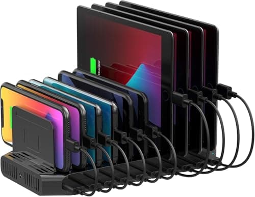 WISTAR 60W Charging Station for Multiple Devices, Zobirez 10-Port USB C Fast Charger Stations for MacBook, iPhone, Android Cell Phone, iPad, Tablet, Family Multi-Device Organizer Charging Dock, Black