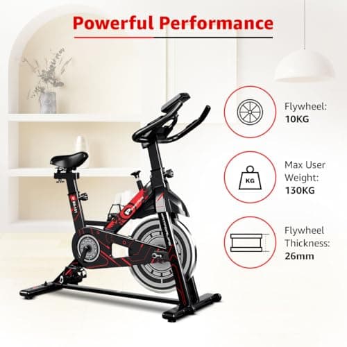 PowerMax Fitness BS-151 Spin Bike Exercise Cycle with 10KG flywheel, Max user wt. 130kg for maxpro home workout, 2-way adjustable seat, Knob braking, iphone holder, 1 Year Manufacturer Warranty 4
