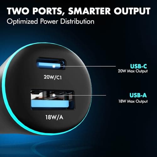 PD 20W Wozoyo Car Charger with Type-C & USB A, Power Delivery, PPS & QC 3.0, Dual Port Fast Charging (20W + 18W), 12V–24V Compatible, Multi-Layer Protection, 2-Years Manufacturer Warranty 4