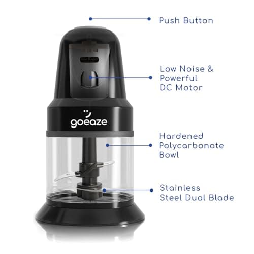 GOEAZE Electric Chopper, 400 Watts, Twin Blade Technologies, Vegetable Chopper, Cutter, 100% Pure Copper Motor, Chop, Mince, Dice, Stainless Steel Blade, 500 ml, One Touch Operation, Black 4