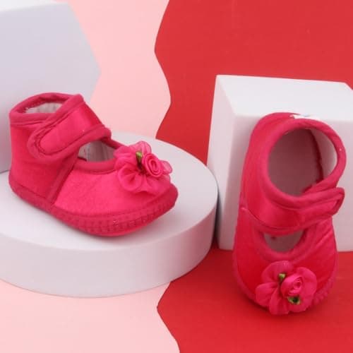 Neska Moda 6 To 12 Months Baby Girls Satin Floral Sandal/Booties (Rani)-BT5206 4
