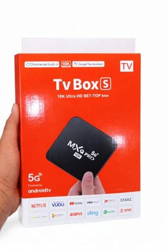 FORIDA MXQPRO 5G 10K Android TV Box 4GB RAM 32GB ROM, 10K Ultra HD 8K HDR Streaming, Built-in Chromecast Quad-Core CPU, Dual WiFi Bluetooth, Voice Remote Smart TV Box