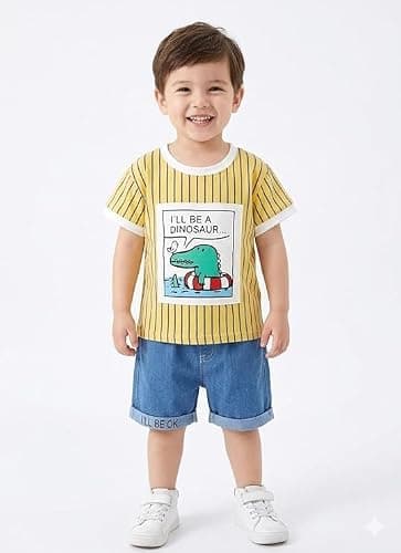 Tirupati Kids Clothes for Boys | Printed Cotton Half Sleeve T-shirt and Denim Shorts Baby Boy Dress | Casual Regular Wear Kids Dress Set, 5-6 year 5