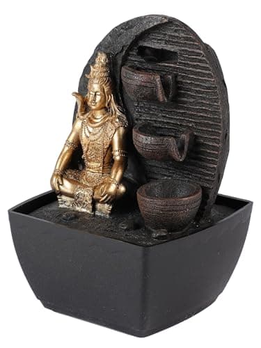 VIVARS Lord Shiva Water Fountain for Home and Office - Golden-Brown led Light Table Fountain for Living Room or Gifting Purpose 5