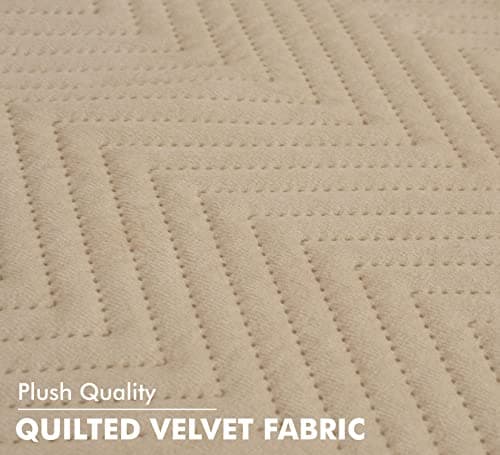 Yellow Weaves Velvet 5 Seater Quilted Sofa Cover and Chair Cover, Seat & Back Cover, Color - Beige 3