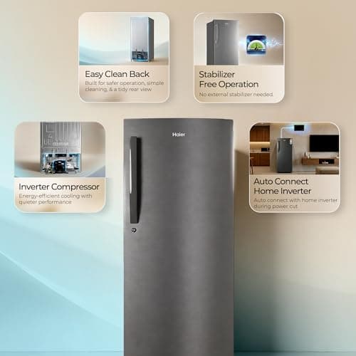 Haier 190L 5 Star Direct Cool Single Door Refrigerator | Inverter Compressor | Toughened Glass Shelves | Fast Ice Making in 60 minutes | Large Veg Box| Easy Clean Back (HED-205DSA-P, Dazzle Steel) 3
