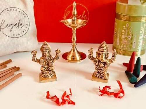 Premium Gift Hamper with Pure Brass Lakshmi Ganesh Idol, Traditional Brass Diya, Dhoop & Incense Sticks in an Elegant Box | Ideal for Corporate Gifting, Wedding, House Warming, Diwali, and other such 