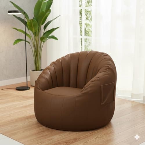 Premium Lounge Bean Bag Sofa-Tan| Ultra-Comfort Leatherette Single Seater Sofa Chair| Modern Living Room Lounger with Side Pocket (Cover Only Without Beans) 5XL-Size (Tan)