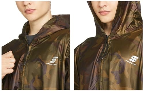 Amazon Brand - Symactive Lightweight Water-Resistant Reusable & Packable Hooded Poncho Rainwear/Raincoat | 100% Polyester With Seam Sealed Hood & Pvc Coating | Unisex (Free Size, Camo), Knee Length 5