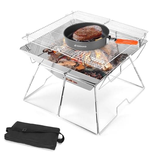 Odoland Folding Campfire Grill, Camping Fire Pit, Outdoor Wood Stove Burner, 304 Premium Stainless Steel, Portable Camping Charcoal Grill with Carrying Bag for Backpacking Hiking Travel Picnic BBQ