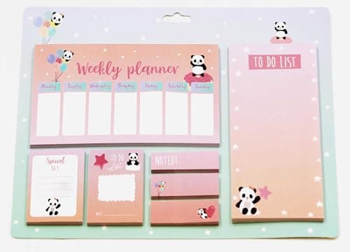 worison Small Weekly Planner Panda Pattern Writing Pad to do list and Sticky Notes 265 x 188mm