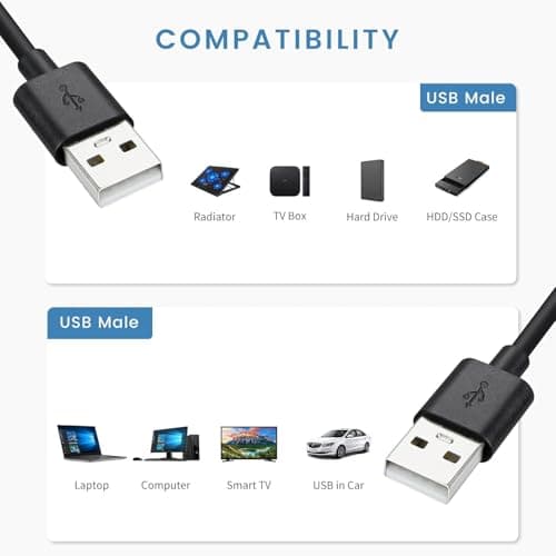 JGD PRODUCTS USB 2.0 Male to Male Cable - Data Transfer for Hard Drive, Laptop, DVD Player, USB Hub, Monitor, Camera, Set Top Box (Black) 2
