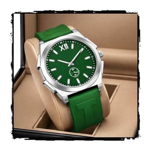 styledose Men’s Analog Watch with Black Dial & Silicone Strap | Premium Stainless Steel Case | Waterproof Casual & Formal Wrist Watch for Men | Stylish Luxury Quartz Watch (Green)