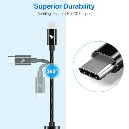 DR VAKU® Type C to USB A 3.0 OTG Cable Adapter Connector Fast Charging Data Transfer Cord Speed Upto 4.8 GBPS Nylon Braided for iPhone 17/15/16 Laptops, Smartphone & Other Type C Devices- Black 5