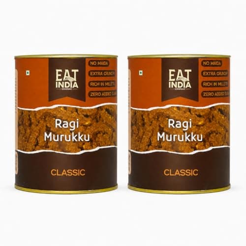 Eat India Company Ragi Murukku 240g(Pack of 2x120g) | Finger Millet Chakli | No Maida | No Added Sugar | Extra Crunchy | Premium | Kezhvaragu | South Indian Snack