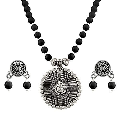 JFL - Jewellery for Less Bead Necklace Silver Plated Ganesha Pendant Set For Women,Valentine