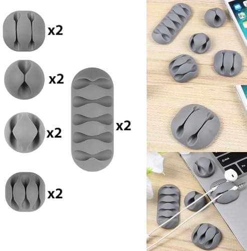 OIVO INDIA Adhesive Rubber Cable Organiser Different Size, Cable Protector and Wire Organizer Clips for Cables, Reusable Cable Organizer for Desk Grey (Pack of 10) 2