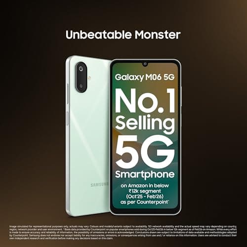 Samsung Galaxy M06 5G Mobile (Sage Green, 4GB RAM, 64GB Storage) | MediaTek Dimensity 6300 | AnTuTu 623K+ | 12 5G Bands | 25W Fast Charging | 4 Gen OS Upgrades | 50MP Camera | Without Charger 2