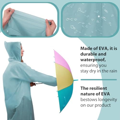 PALAY® Rain Ponchos for Adults Reusable EVA Raincoats with Hood for Women Men Camping Hiking Music Festival Outdoor Activities Pack of 2 Blue 3PCS 4
