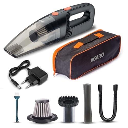 AGARO Cordless Rechargeable Car Vacuum Cleaner, Portable, Handheld,100W, 5.5KPAPower Socket, Stainless Steel Filter, Black HVC1081
