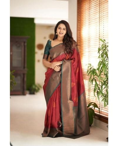Shiv Textiles Womens Banarasi Silk Saree with Blouse Perfect for Every Occasion (Maroon-01) 4