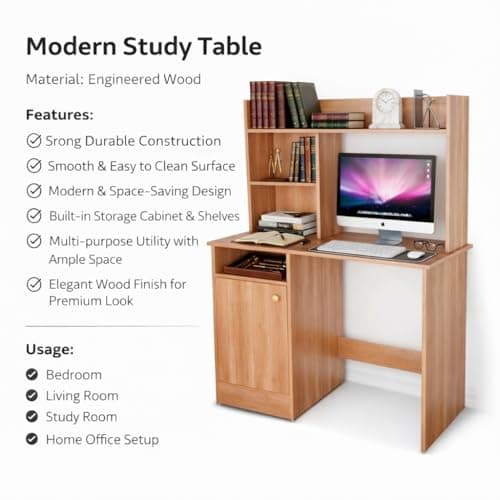 SPYDER CRAFT Engineering Wood Modern Office Desk Study Table Computer Table for Office Work from Home Kids Study Room Workstation (Oak) Assembly (DIY) Do It By Yourself 4
