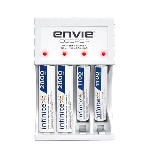ENVIE® (ECR 20MC+2800+1100) Standard Charger ECR 20 MC for AA & AAA Ni-mh/Ni-Cd Rechargeable Batteries | LED Indicator | 600MA Output Current | with 2xAA2800 & 2xAAA1100 Rechargeable Batteries