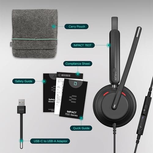 EPOS Impact 760T Office In Ear Headset Â– Certified For Microsoft Teams,Noise-Cancelling,USB-C,Dual-Sided,With Adaptive Beamforming Mic,AI,Activegard,Busylight,All-Day Comfort Leatherette Earpads,Blac 5