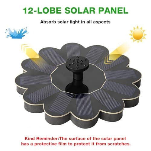 Verilux® Solar Fountain for Garden, Flower Shape-No Battery, with 6 Nozzles, Solar Fountain Pump for Home Bird Bath, Outdoor, Pool, Garden, Pond & Flower Pot-Black 1.4W 3