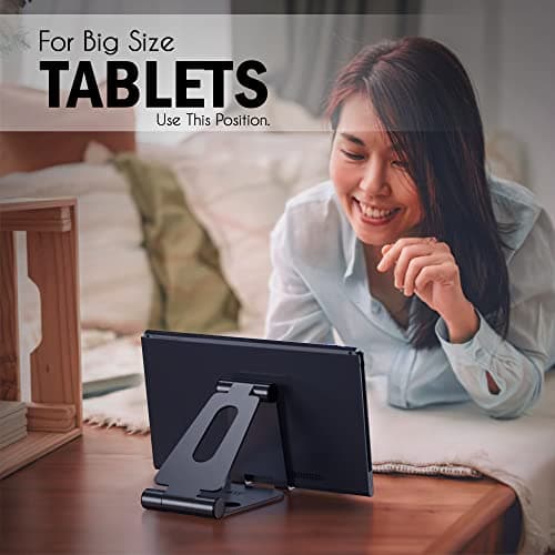 ELV Aluminum Adjustable Mobile Phone Foldable Holder Tabletop Stand, Dock Mount for All Smartphones, Tabs, Kindle, iPad (Black) 4