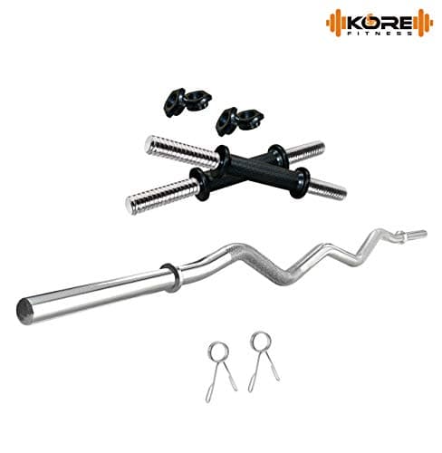 Kore PVC 30 Kg Home Gym Set With One 3 Ft Curl Rod And One Pair Dumbbell Rods, Multicolour 6