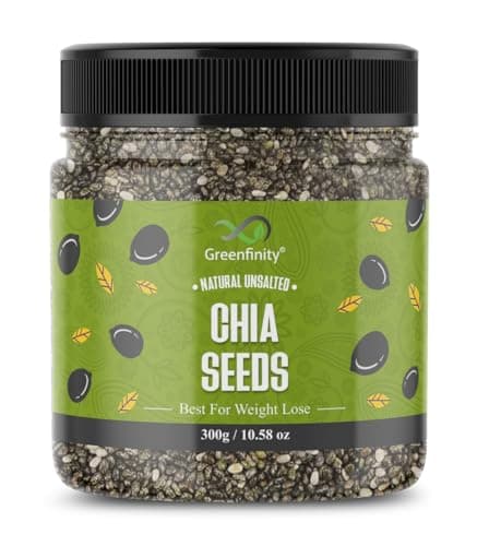 GreenFinity Chia Seeds 300g | Omega-3 clean chia Seeds for Eating | Rich in Calcium, Protein & Fiber, Omega 3 and Antioxidant | Healthy Snacks |
