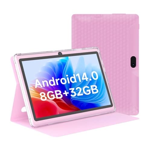 HOTTABLET Tablet 7 Inch Android 14.0 with Protective Case, 8GB (4+4GB Expand) RAM+32GB ROM, IPS Screen, Dual Camera, Bluetooth 5.0 WiFi Tab (Pink)