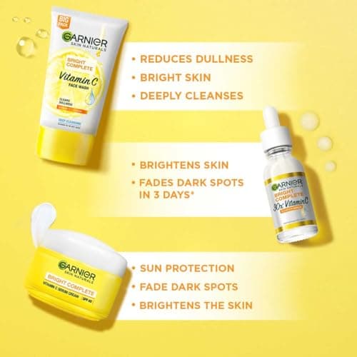 Garnier Bright Complete Vitamin C Brightening Regime Kit for Skincare | Cleanse, Treat and Seal | Reduces Dark Spots, Face Wash + Serum + SPF 40 Serum Cream, for all skin types, For Men and Women 2
