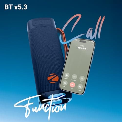 Zebronics Portable BT Speaker, 40W, Upto 6Hrs Playback, Dual 6.35cm Drivers, Passive Radiators, TWS, Type-C Charging, mSD, AUX, IPX5 Water Resistant, Voice Assistant Support (Sound Feast 250, Blue) 5