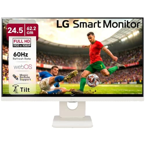 LG 25SR50F 62 cm (25 Inch) Full HD (1920x1080) IPS Smart Monitor, webOS, Wi-Fi, Bluetooth, Miracast, AirPlay2, 5W x2 Speakers, HP Out, HDMI x2, USB-A, Reader Mode, 3-Side Virtually Borderless (White)