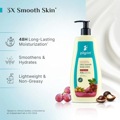 Pilgrim French Red Vine & Hyaluronic Acid Ultra Smooth Body Lotion | 48H Moisturization | Body lotion for dry skin | Infused With Shea Butter | For All Skin Types 400ml (400ml, Red Vine Ultra Smooth B 3