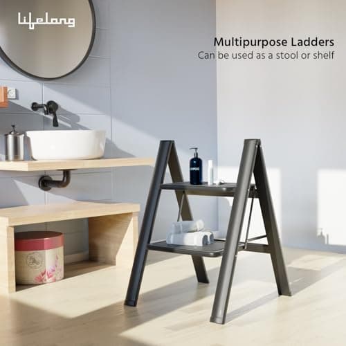 Lifelong 2 Steps Steel Ladder for Home, Foldable & Portable Stairs, Versatile Use for Kitchen, Bathroom & Office Foot Stool - Multipurpose Two Step Stool with 150 Kg Capacity (LLSLS02, Black) 3
