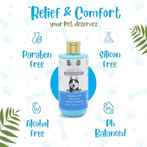 BWB Natural Dog Shampoo for Siberian Husky .PARABEN Free+Alcohol Free+pH Balance with Conditioner & Moisturiser and Added Alovera,NEEM,Coconut & Amla extracts (250ML + DEOSPRAY) 4